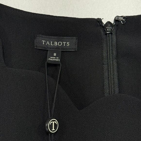 Talbots Dress Women 8 Black Sheath Scalloped Sleeveless Elegant Preppy Classic - Picture 7 of 14